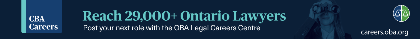 OBA Legal Careers Centre advertisement encouraging employers to post legal jobs and reach 29,000+ Ontario lawyers.