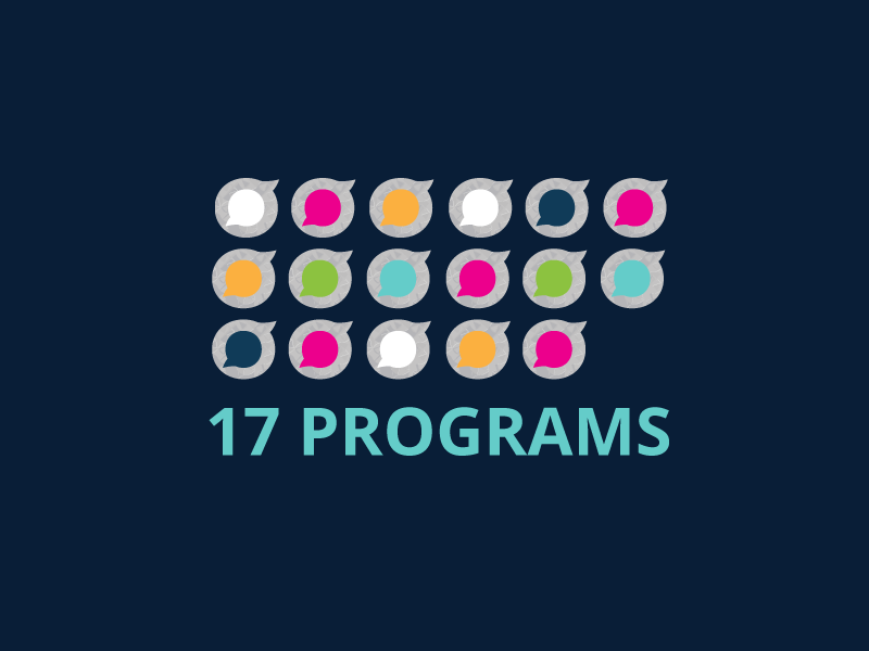 Colourful grid of icons representing 17 Ontario Legal Conference programs.