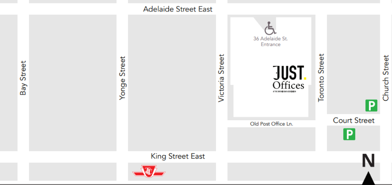 A simple street map highlighting key locations, including streets, landmarks, and points of interest.