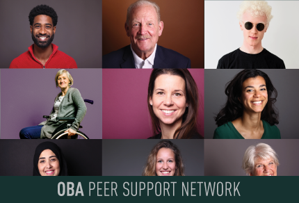 Collage of diverse individuals smiling with the text 'OBA Peer Support Network' below.