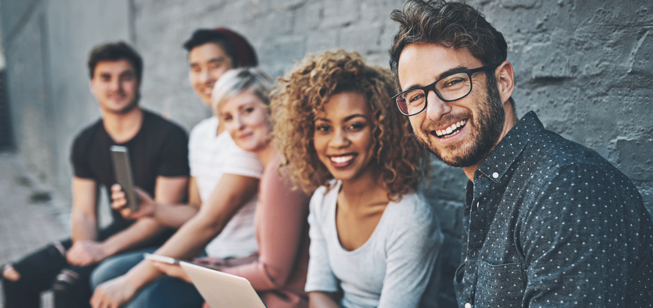 Diverse group of young professionals collaborating in a casual setting