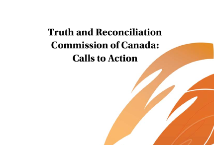 Close up of cover for the Truth and Reconciliation Commission of Canada's Calls to Action.