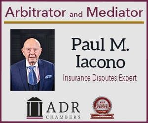 Professional headshot of Paul M. Iacono, Arbitrator and Mediator, with ADR Office of Iacono branding and logo.
