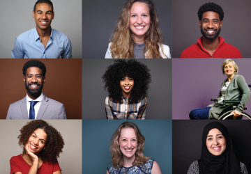 Collage of diverse professional headshots, featuring individuals with different backgrounds and expressions.