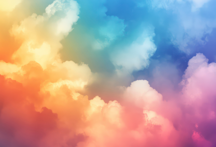 Vivid multicolored clouds blending shades of blue, pink, yellow, and orange in a dramatic sky.