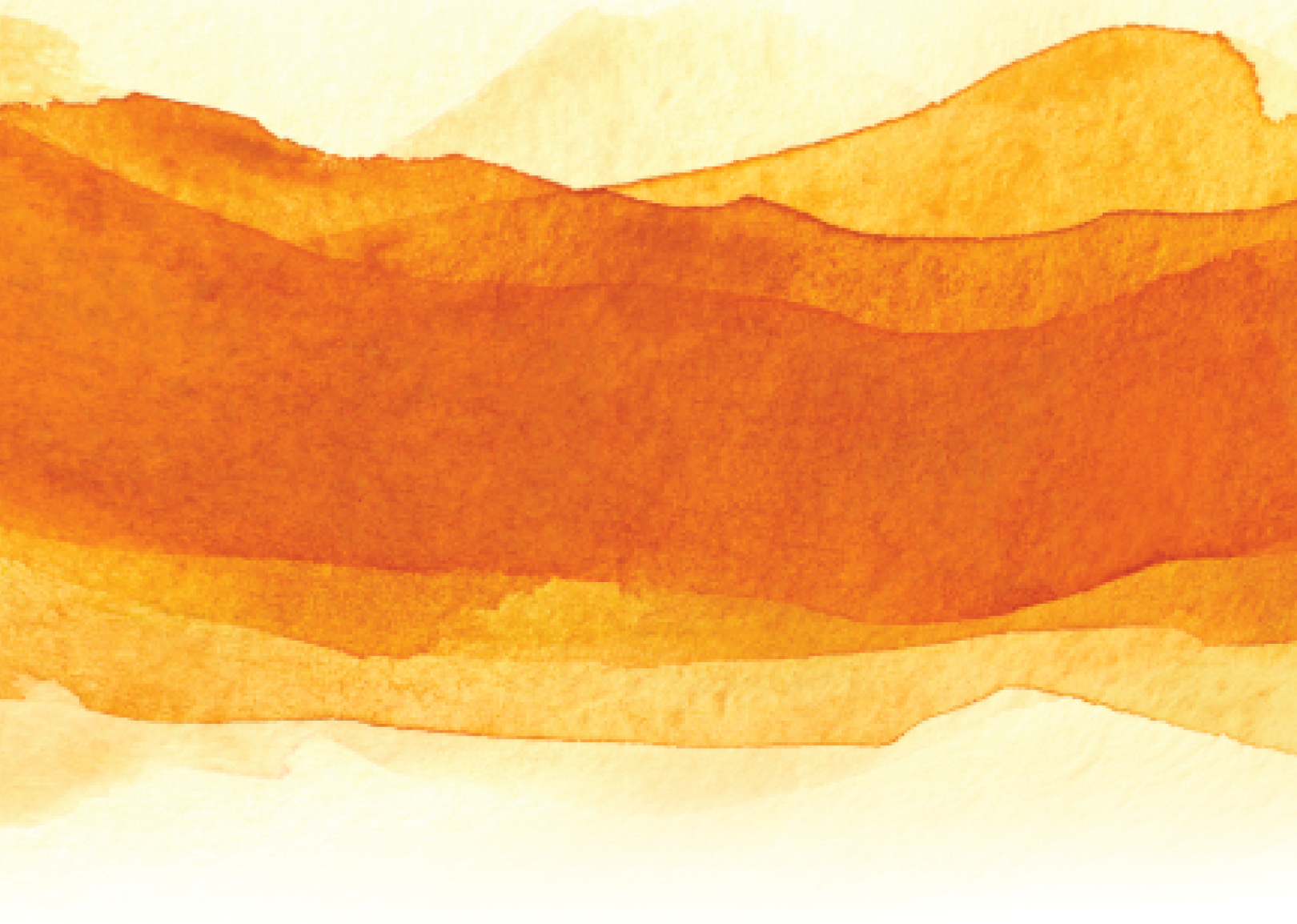 Abstract watercolor painting with warm tones of orange and yellow, resembling layered landscapes or hills.